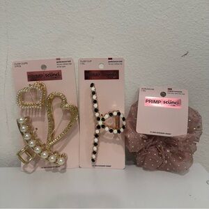 Primp Scunci by Conair Pearl Hair Claw Clips & Scrunchie Bundle